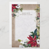 クリスマスバーラップレースポインセティアスグリーン葉ズ 便箋 (正面/裏面)