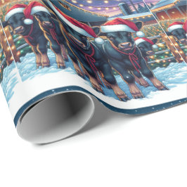 クリスマスバーンによるサンタハット付き黒い子牛 ラッピングペーパー