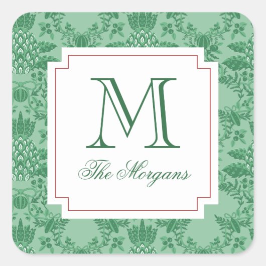 クリスマスパイナップルオーナメントモノグラムギフト スクエアシール (正面)