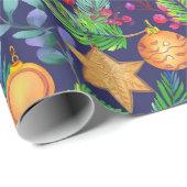 クリスマスパインとオーナメント紫の模様 ラッピングペーパー (ロールコーナー)