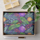 クリスマスパインとオーナメント紫の模様 薄葉紙 (ギフト)