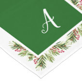 クリスマスパインとベリーの水色モノグラム ショートテーブルランナー (コーナー)