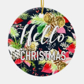 クリスマスパインと花 セラミックオーナメント (正面)
