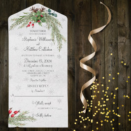 クリスマスパインと雪片 オールインワン招待状