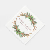 クリスマスパインと鹿の〔雄ジカの〕枝角結婚ズ スタンダードランチョンナプキン (角)