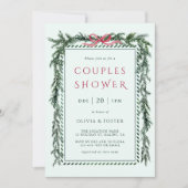 クリスマスパインのガーランド カップルシャワー ミントグリーン 招待状 (正面)