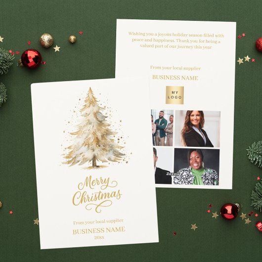 クリスマスパインの木の雪ベージュ写真事業 シーズンカード