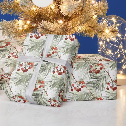 クリスマスパインの枝と赤い実  ラッピングペーパー (クリスマス)