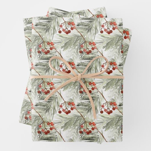 クリスマスパインの枝と赤い果実 ラッピングペーパーシート (インサイチュ)