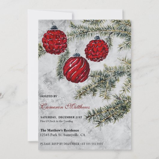 クリスマスパインオーナメントホリデーパーティー 招待状 (裏面)