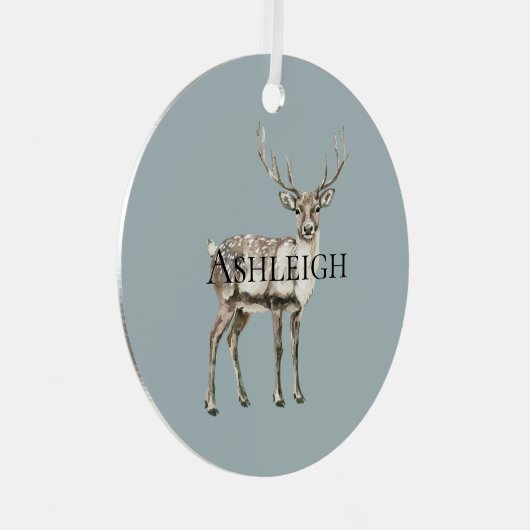 クリスマスパイングリーン素朴鹿の名前 メタルオーナメント (正面右)