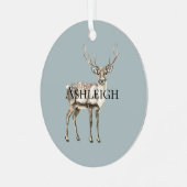 クリスマスパイングリーン素朴鹿の名前 メタルオーナメント (正面左)