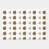 クリスマスパインコーンと枝の緑のパターン ラッピングペーパーシート (正面)