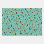 クリスマスパインコーンと枝水色 ラッピングペーパーシート (正面3)