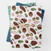 クリスマスパインコーンと枝水色 ラッピングペーパーシート (インサイチュ)