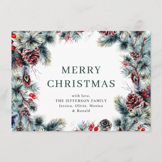クリスマスパインコーンのグリーティ素朴ング シーズンカード (正面)