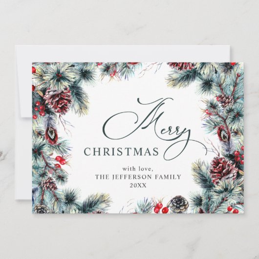 クリスマスパインコーンのグリーティ素朴ング シーズンカード (正面)