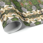 クリスマスパインコーンのリボン万華鏡模様 ラッピングペーパー (ロールコーナー)