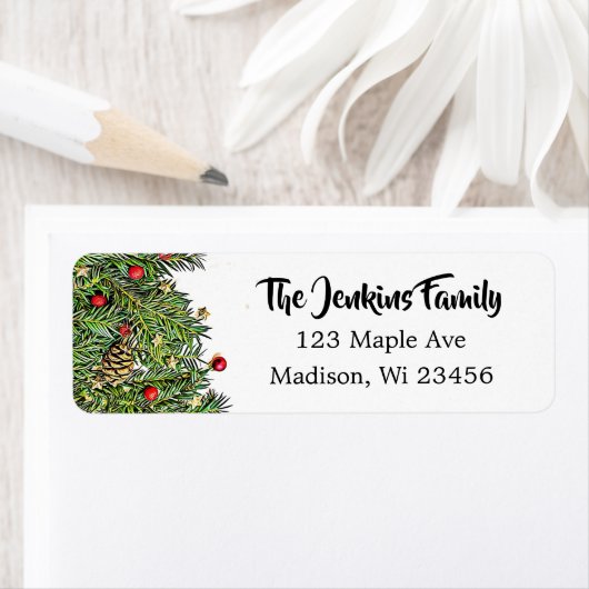 クリスマスパインコーンオーナメントと針の休日 ラベル (インサイチュ)