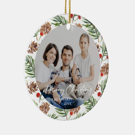 クリスマスパインコーンファミリーフォトオーナメント セラミックオーナメント (右)