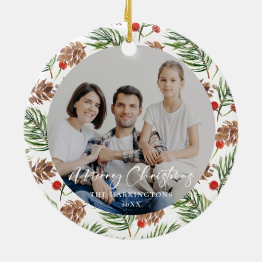 クリスマスパインコーンファミリーフォトオーナメント セラミックオーナメント (裏面)