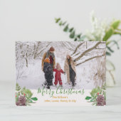 クリスマスパインコーンファミリーフォトホリデーカード シーズンカード (スタンド正面)