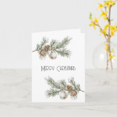 クリスマスパインコーンブランチとオーナメント カード (黄色い花)