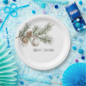 クリスマスパインコーンブランチとオーナメント ペーパープレート (パーティー)
