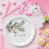 クリスマスパインコーンブランチとオーナメント ペーパープレート (パーティー)