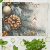 クリスマスパインコーンホリー金ゴールドオーナメント キッチンタオル (折り畳み)