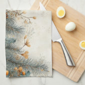 クリスマスパインコーンホリー金ゴールドオーナメント キッチンタオル (四つ折り)