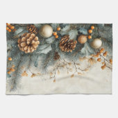 クリスマスパインコーンホリー金ゴールドオーナメント キッチンタオル (横)