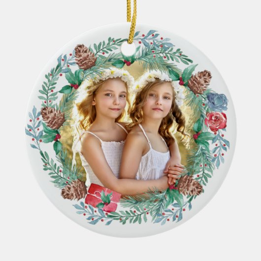 クリスマスパインコーンリース両面写真 セラミックオーナメント (正面)