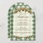 クリスマスパインコーン枝グリーンジンガムアーチ 招待状 (正面/裏面)