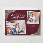 クリスマスパインコーン水彩2フォトバーガンディ シーズンカード (正面)