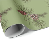 クリスマスパインコーン緑の枝の木のパターン ラッピングペーパー (ロールコーナー)