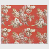 クリスマスパインコーン金ゴールド赤 ラッピングペーパー (フラット)