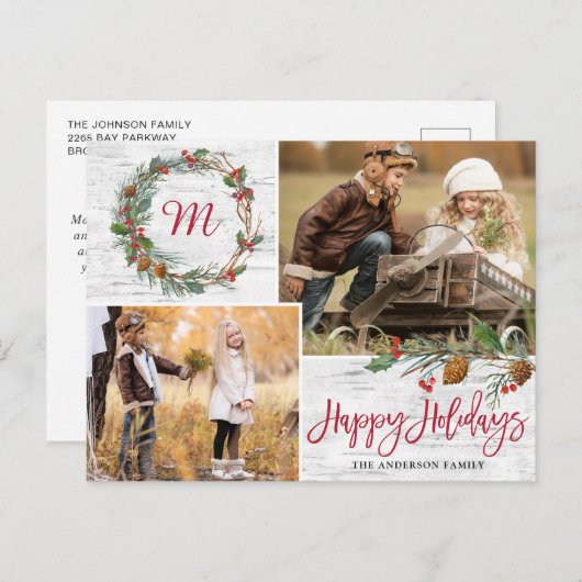 クリスマスパインコーン2写真樺の木バークホリデー ポストカード (正面/裏面)