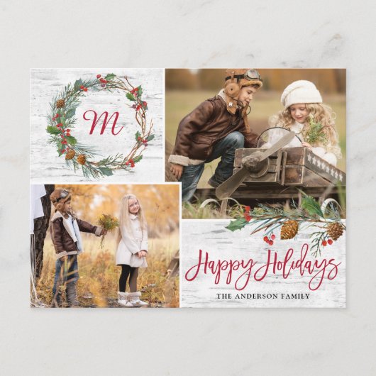 クリスマスパインコーン2写真樺の木バークホリデー ポストカード (正面)