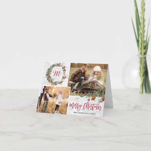 クリスマスパインコーン2写真樺の木樺の木折り畳み シーズンカード (正面)