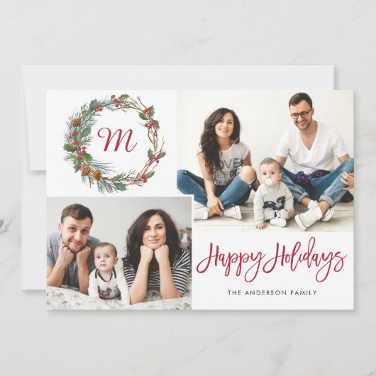 クリスマスパインコーン2枚写真コラージュ挨拶 シーズンカード (正面)