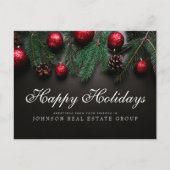 クリスマスパインコーン |ハッピーホリデーの挨拶 ポストカード (正面)