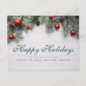クリスマスパインコーン |ハッピーホリデーの挨拶 ポストカード (正面)