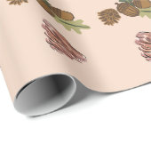 クリスマスパインコーン&枝緑ピンクのパターン ラッピングペーパー (ロールコーナー)