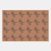 クリスマスパインコーン&枝赤ピンクパターン ラッピングペーパーシート (正面3)