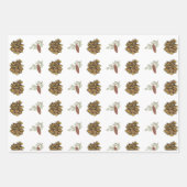 クリスマスパインコーン&枝赤ピンクパターン ラッピングペーパーシート (正面)