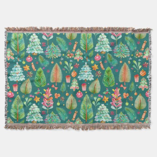 クリスマスパインズパターン スローブランケット (正面)