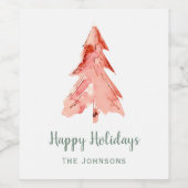 クリスマスパインツリーウォーターカラーホリデー ワインラベル (シングルラベル)