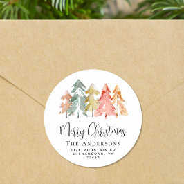 クリスマスパインツリーウォーターカラー差出人住所 ラウンドシール