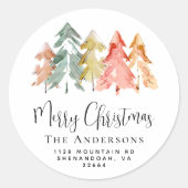 クリスマスパインツリーウォーターカラー差出人住所 ラウンドシール (正面)